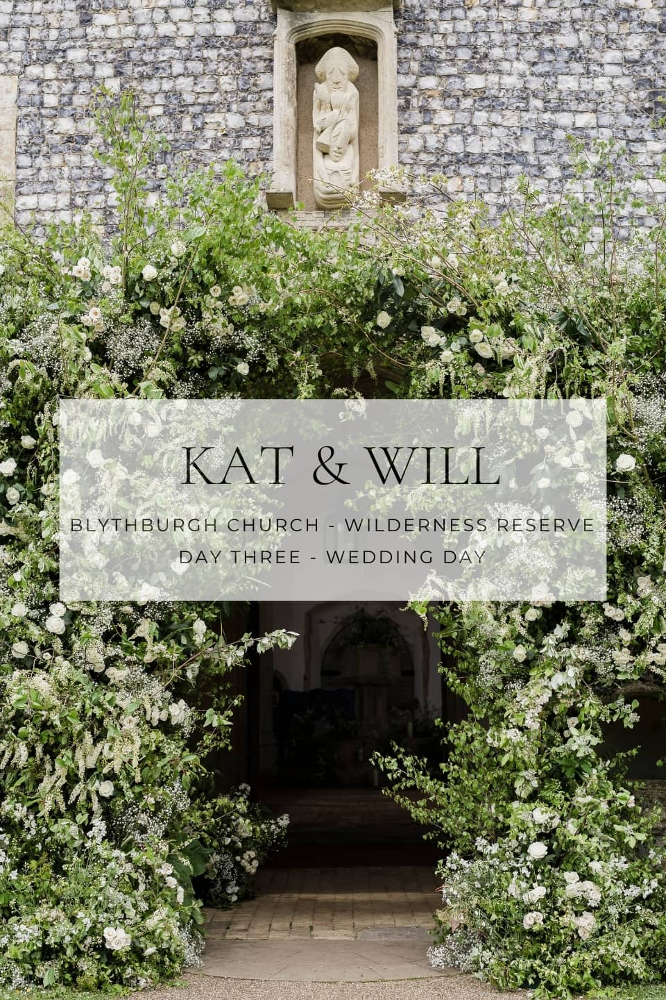 PORTFOLIO NATALIE HEWITT EVENTS LTD - large white floral and foliage arch at the entrance of a church